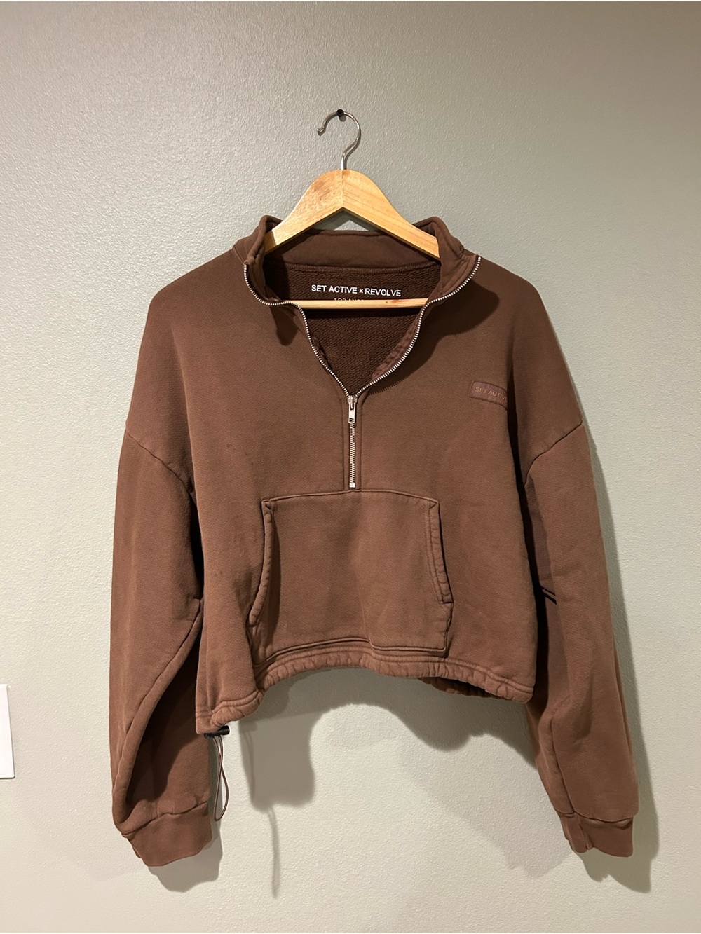 SET Active Chocolate Brown Half-Zip Cropped Pullover Hoodie